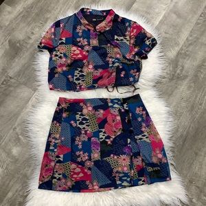 SATIN EFFECT PRINTED TOP SKIRT